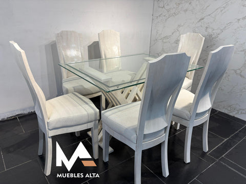 COMEDOR CEDRO 6 PUESTOS EN PINTURA DECAPE