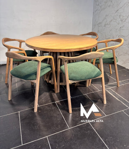 COMEDOR REDONDO EN ROBLE 6 PUESTOS